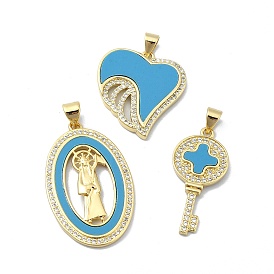 Brass Micro Pave Clear Cubic Zirconia Pendants, with Synthetic Blue Turquoise, Real 18K Gold Plated