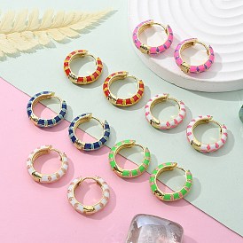 Латунные серьги обруча, с эмалью, без свинца и без кадмия, реальный 18 k позолоченный, стойки покрытие