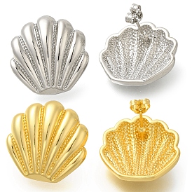 Rack Plating Shell Shapes Brass Stud Earrings, Lead Free & Cadmium Free, Long-Lasting Plated