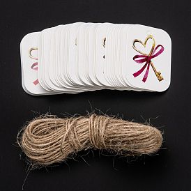 Rectangle Paper Gift Tags, Hang Tags, with Jute Twine, for Wedding Party Decorate