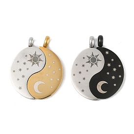 304 стали сплит подвески из нержавеющей, инь-янь с талисманом солнца и луны, ионное покрытие (ip)