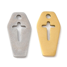 Halloween 201 Stainless Steel Pendants, Coffin with Cross Charm