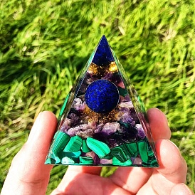 Orgonite Pyramid Resin Energy Generators, Natural Mixed Stone Chips Inside for Home Office Desk Decoration