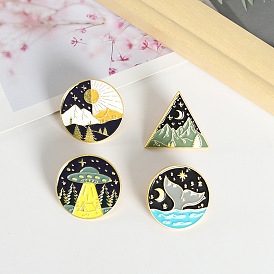 Mountain Peak Cartoon Brooch with Starry Night Sky and Day-Night Alternating Landscape Design