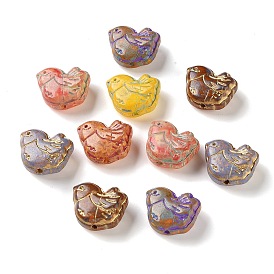 Handmade Lampwork Beads, Bird, Golden Metal Enlaced