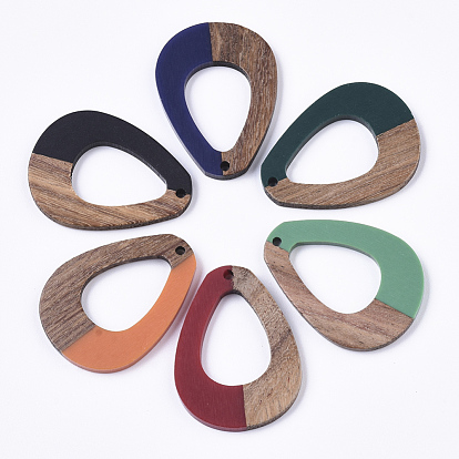 Resin & Walnut Wood Pendants, Waxed, Teardrop