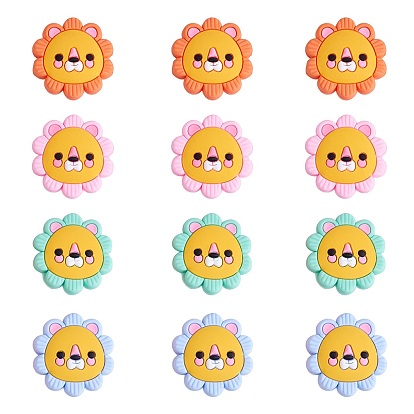 12Pcs 4 Colors Silicone Beads, Lion Head