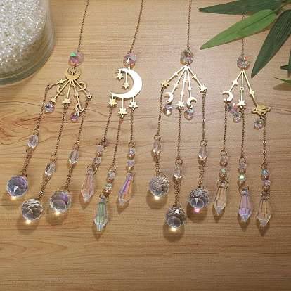 Металлические подвесные украшения в виде лунной звезды, круглые и конусные стеклянные кисточки для украшения дома и сада