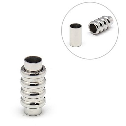 304 Stainless Steel Magnetic Clasps with Glue-in Ends, Column, 19x8mm, Hole: 5mm