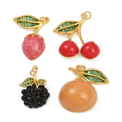 Латунь эмаль подвески, со стразами и прыгающим кольцом, золотые, фруктовое очарование