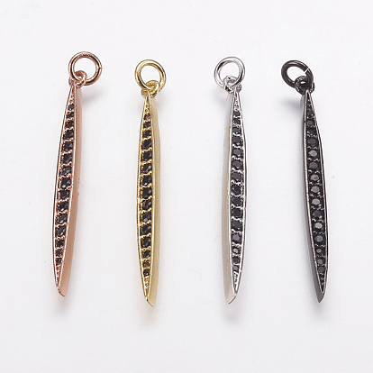 Brass Micro Pave Cubic Zirconia Pendants, Cadmium Free & Lead Free, Black
