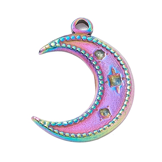 304 Edelstahl-Anhänger Strass-Cabochons, langlebig überzogen, Mond