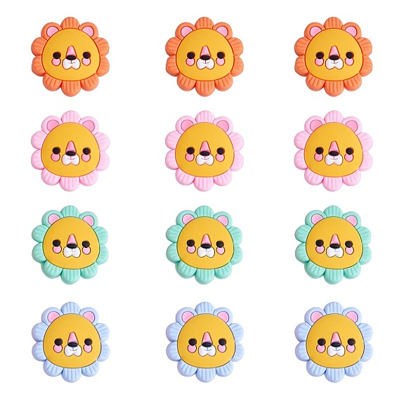 12 piezas 4 colores perlas de silicona, cabeza de león