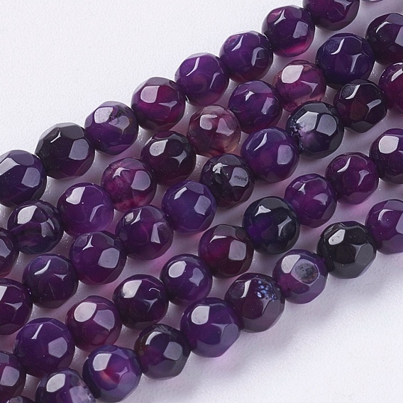 Natural Agate Beads Strands, Faceted, Dyed, Round