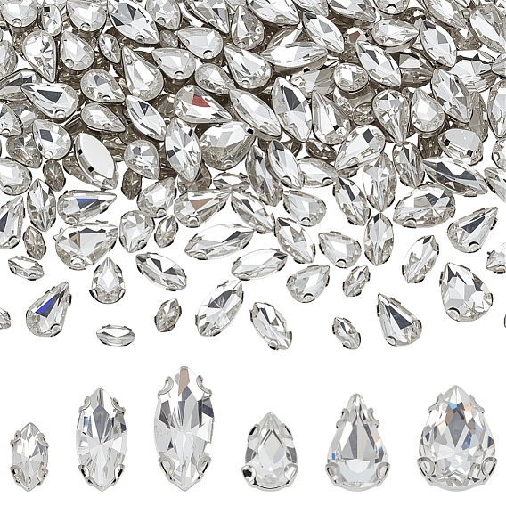 180Шитье со стразами, многожильных ссылки, стекло горный хрусталь, с латунными зубцами в платиновых тонах, слеза