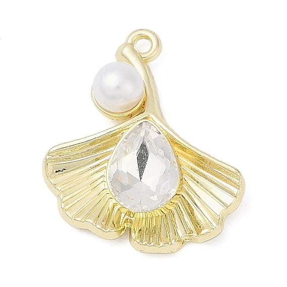 Подвески из сплава и страза, с абс пластмассовыми жемчужными бисером, стойки покрытие, без кадмия, без никеля и без свинца, гинкго лист