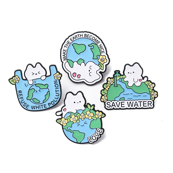 Белый кот с эмалевыми булавками цвета земли, значки на лацкан рюкзака из сплава со стразами