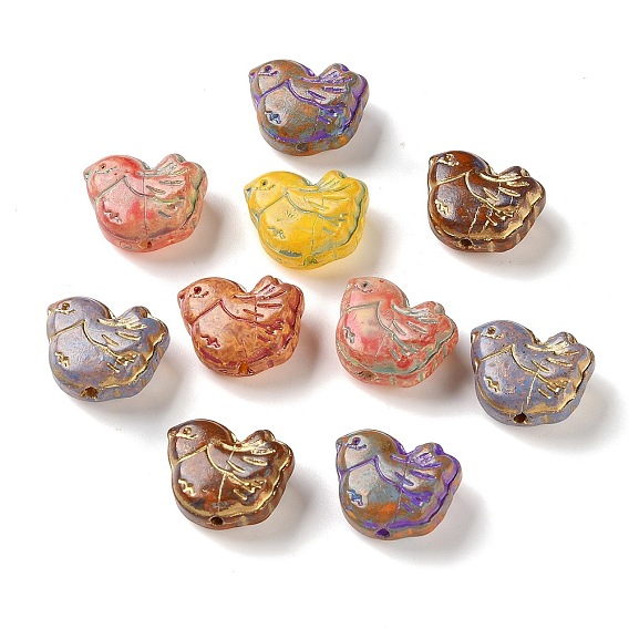 Handmade Lampwork Beads, Bird, Golden Metal Enlaced