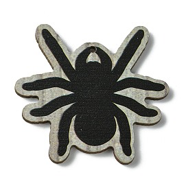Halloween Single Face Printed Wood Pendants, Spider Shape Charms