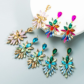 Sparkling Floral Long Earrings with Rhinestones for Women's Party Fashion Jewelry
