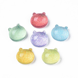 Cabochons acryliques translucides, avec de la poudre de paillettes, cat