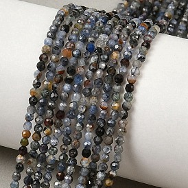 Натуральные нити из кианита / цианита / дистенового бисера, круглые, граненые