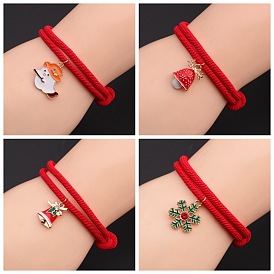 Adjustable Christmas Snowflake Reindeer Bell Red Rope Bracelet for Women
