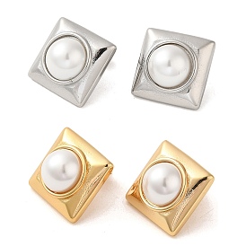 Square 304 Stainless Steel Stud Earrings, Plastic Imitation Pearl Earrings for Women