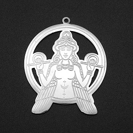 201 Stainless Steel Pendants, Laser Cut, Ring with Goddess
