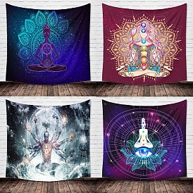 Polyester Indian Buddha Statue Meditation Wall Tapestry, Rectangle Mandala Psychedelic Yoga Tapestry for Wall Bedroom Living Room Decoration