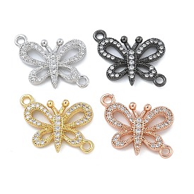 Rack Plating Brass Micro Pave Clear Cubic Zirconia Butterfly Connector Charms, Long-Lasting Plated, Cadmium Free & Lead Free