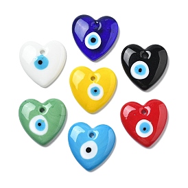 Handmade Evil Eye Lampwork Pendants, Heart Charms