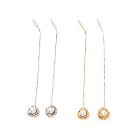 Long Chain with Plastic Pearl Dangle Stud Earrings, 304 Stainless Steel Ear Thread for Women
