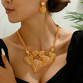 Комплекты серег и ожерелий из винтажного сплава с полыми листьями для женщин