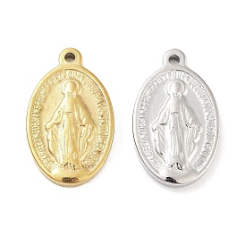 304 Stainless Steel Pendants, Oval with Jesus Charm