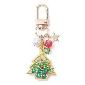 Christmas Tree Glass Pendant Decoration, Alloy Swivel Clasps Charms for Bag Ornaments