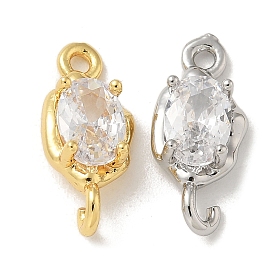 Brass Clear Cubic Zirconia Connector Charms, Oval Links