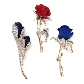 Valentine's Day Rose Flower Zinc Alloy Crystal Rhinestone Brooches, Flower Enamel Pins