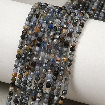 Натуральные нити из кианита / цианита / дистенового бисера, круглые, граненые