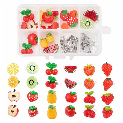 Kits de fabricación de aretes de bricolaje, con cabujones de resina de frutas, Fornituras de aretes y tuercas