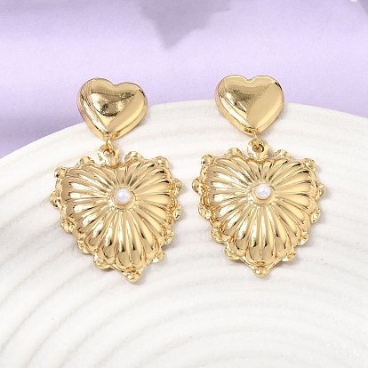 304 Stainless Steel Stud Earrings, with Plastic Pearl, Heart, Ion Plating(IP)