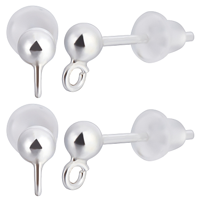 10шт. 925 фурнитура для сережек-гвоздиков из стерлингового серебра, круглая серьга-гвоздик, с вертикальными петлями, с печатью 925, с 20 пластиковыми ушными гайками