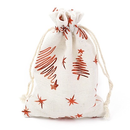 Christmas Theme Cotton Fabric Cloth Bag, Drawstring Bags, for Christmas Party Snack Gift Ornaments