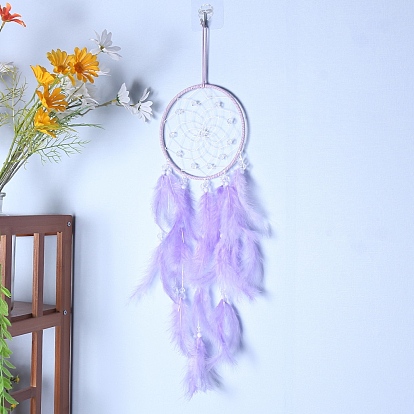 Woven Web/Net with Feather Wall Hanging Decorations, with Iron Ring, for Home Bedroom Decorations