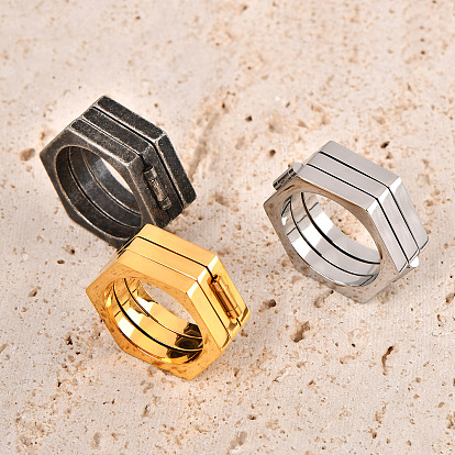 304 Складные кольца из нержавеющей стали для мужчин, шестиугольник