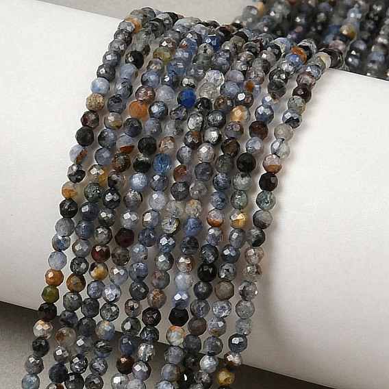 Натуральные нити из кианита / цианита / дистенового бисера, круглые, граненые