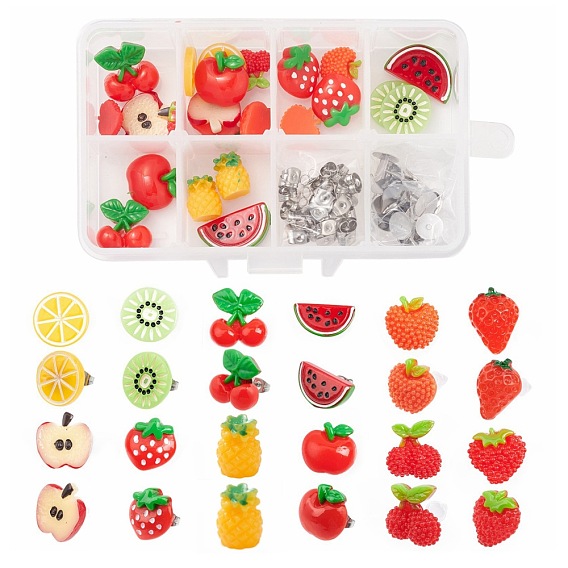 DIY Stud Earring Making Kits, with Resin Fruits Cabochons, Stud Earring Findings and Ear Nuts