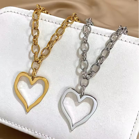 304 Женские ожерелья с подвеской в виде полого сердца из нержавеющей стали