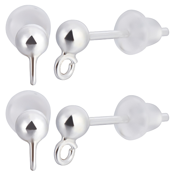 10шт. 925 фурнитура для сережек-гвоздиков из стерлингового серебра, круглая серьга-гвоздик, с вертикальными петлями, с печатью 925, с 20 пластиковыми ушными гайками