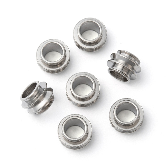 304 Stainless Steel Beads, Grooved Beads, Column, 14x10mm, Hole: 8mm